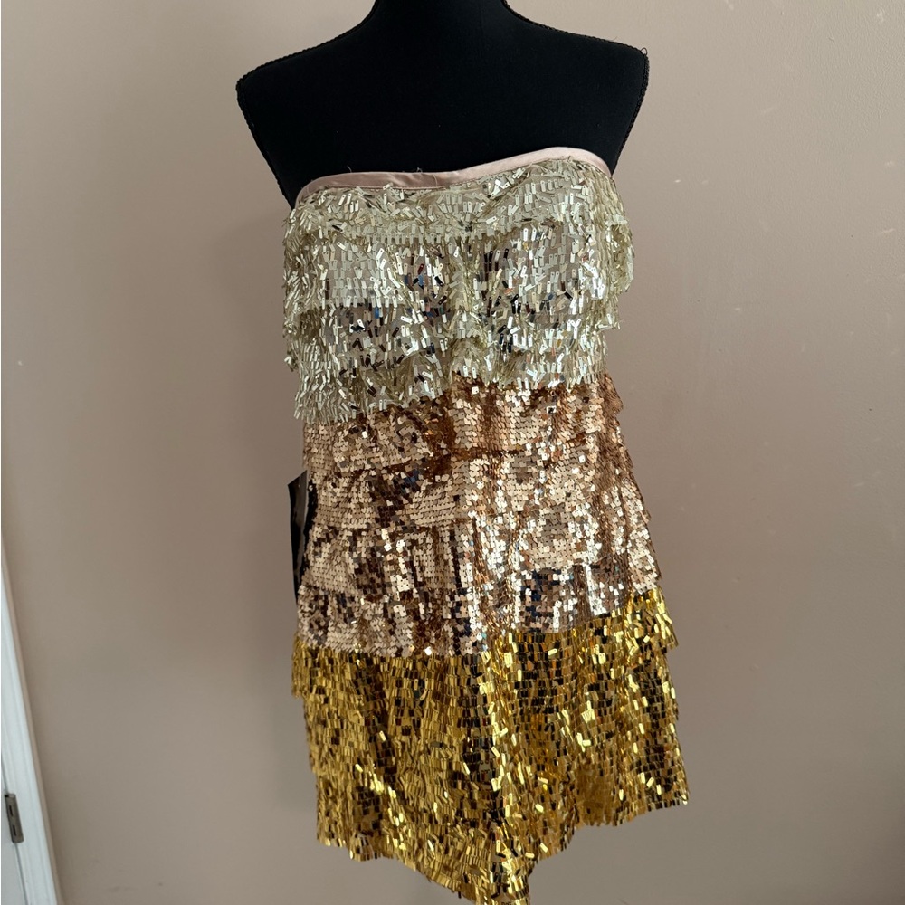 bebe Gold, Champagne & Ivory Sequin Mini Dress